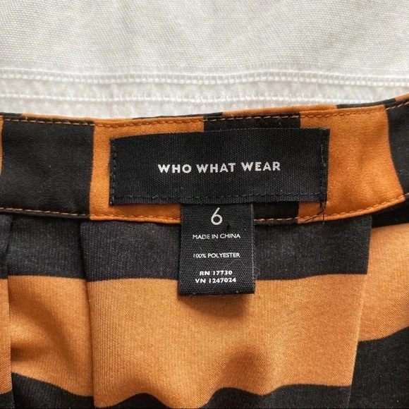 WHO WHAT WEAR ORANGE BLACK STRIPED BUTTON FRONT HIGH WAISTED MIDI SKIRT - 6 - Picture 7 of 14